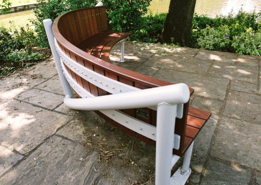 Back detail of the Burma Star bespoke bench in Queen's Park, Crewe