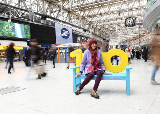 Janet Street Porter modelling one of our benches for the national WE100 campaign