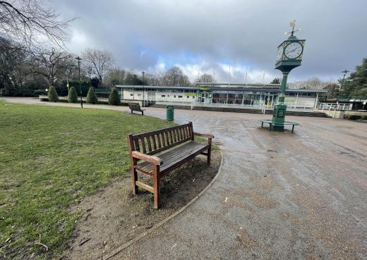 An old York bench installed by the clock tower in East Park, Hull