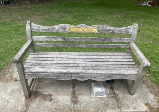 Front view of a 25 year old naturally silvered Beverley Bench