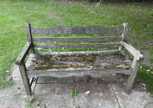 Side view of a 35 year old naturally silvered Beverley Bench