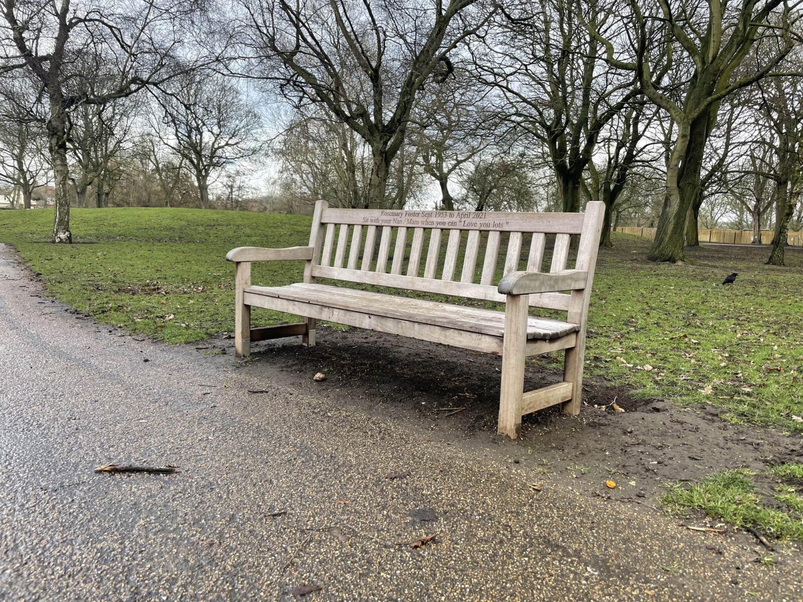 Close up of the engraved top rail of the York bench