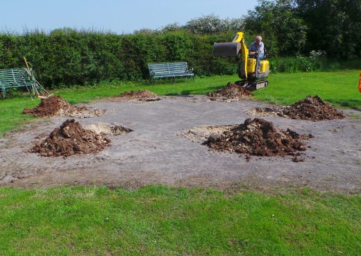 Marking out the foundations for the play shelter