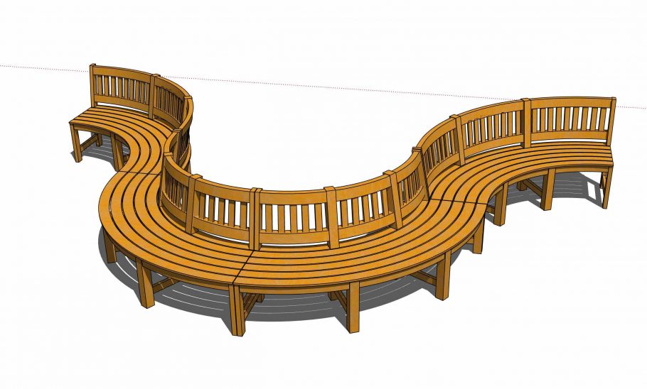 3D model of our curved wooden bench system