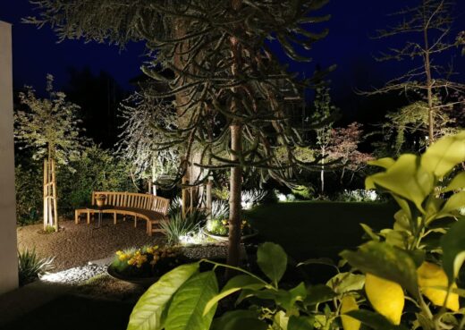 A lovely night shot of our curved bench