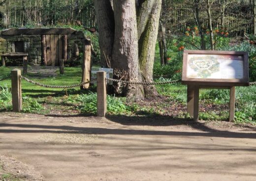 Our Noticeboard and timber bollards at Burnby Hall