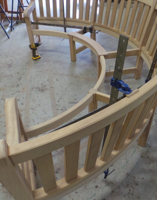 Clamping the York curved bench frame together