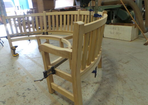 Side view of clamping the York curved bench