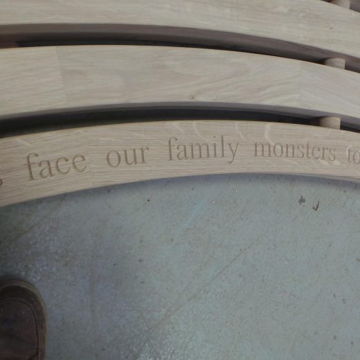 Curved bench top with engraving