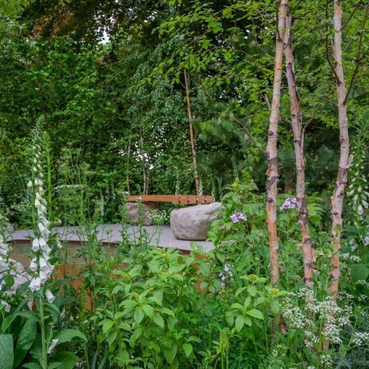 Great Picture of the Woodcraft bench in situ at RHS Chelsea Flower Show