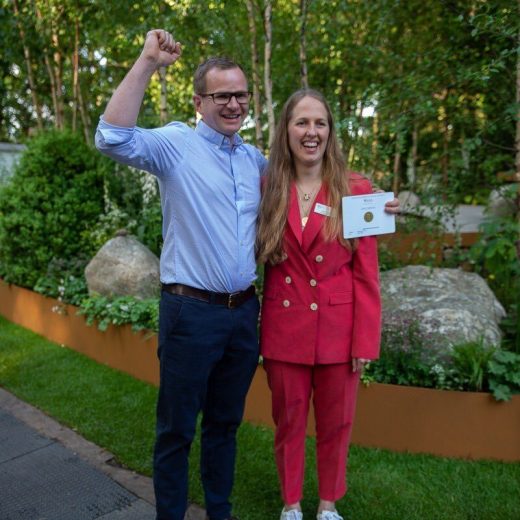 Alistair Bayford celebrates as he wins best Artisan Garden at RHS Chelsea Flower Shoe 2018