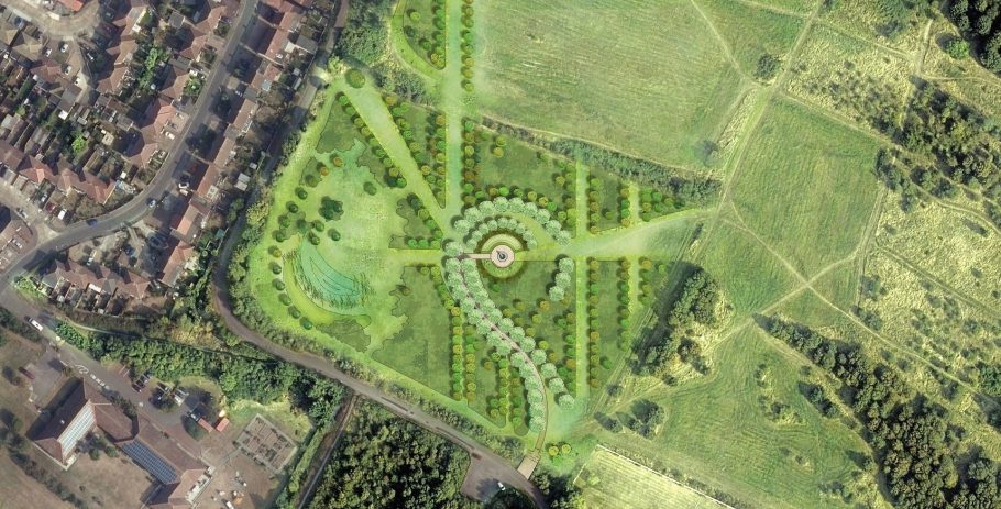 Ariel view of the covid 19 woodland memorial