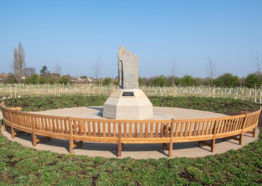 Full view of our curved wooden bench at the Havering Borough Council Covid 19 memorial