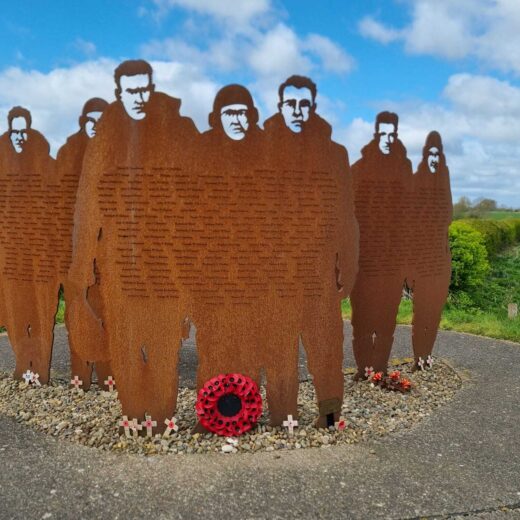 Corten memorial steel silhouettes of the seven aircrew members of 158 Squadron aircrew at Lissett near Bridlington