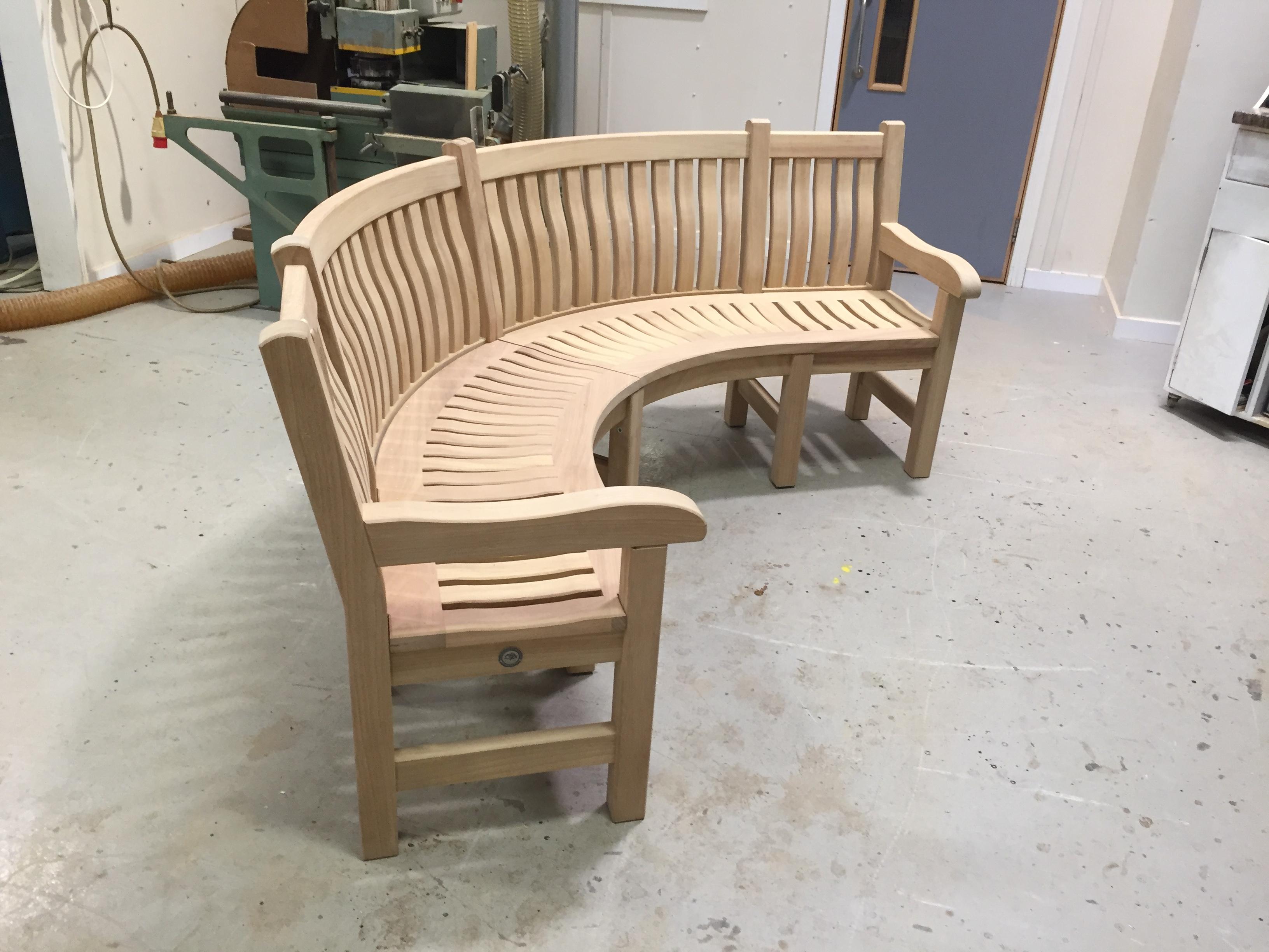 Curved garden bench heading for London private customer | Woodcraft UK