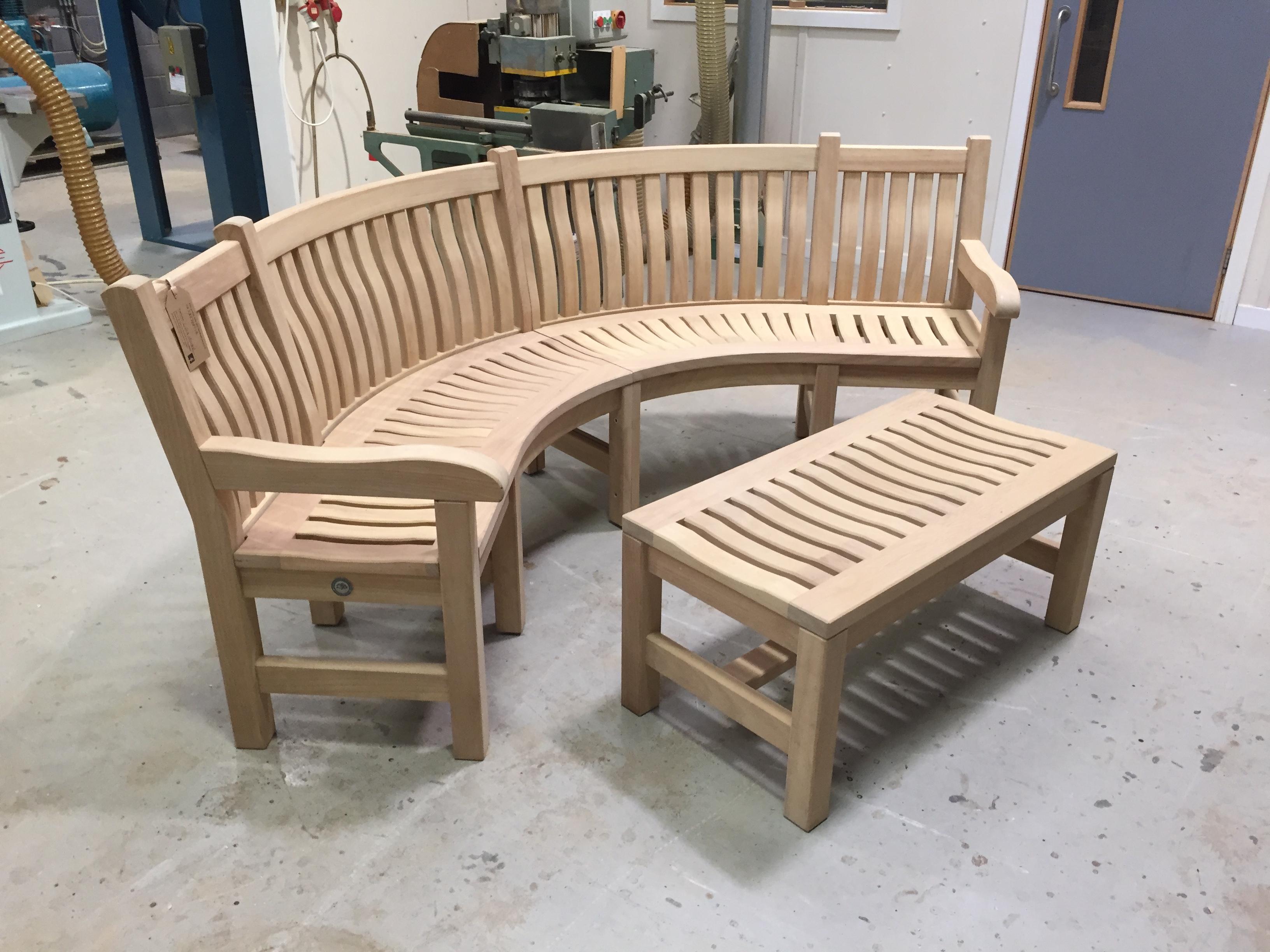 Curved garden bench heading for London private customer Woodcraft UK