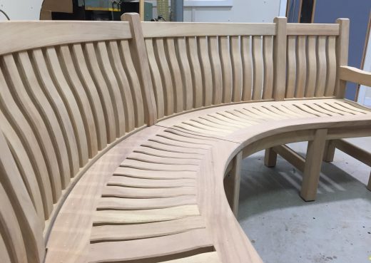 Close up of the curved Scarborough memorial bench