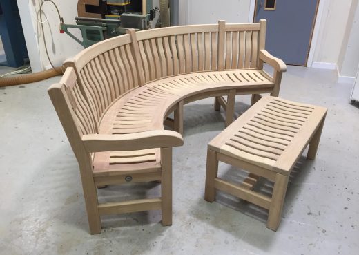 Curved bespoke memorial bench and table