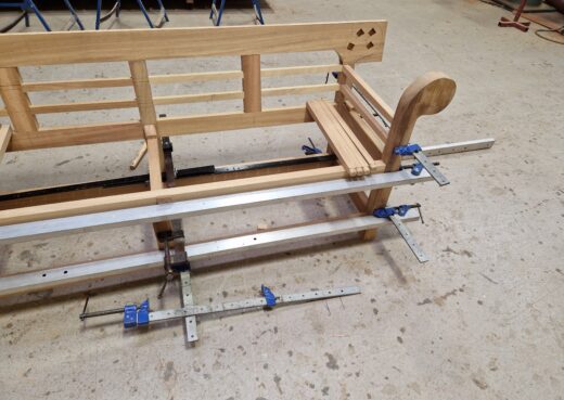The backrest still needs to be shaped for this Low Back Lutyens Bench