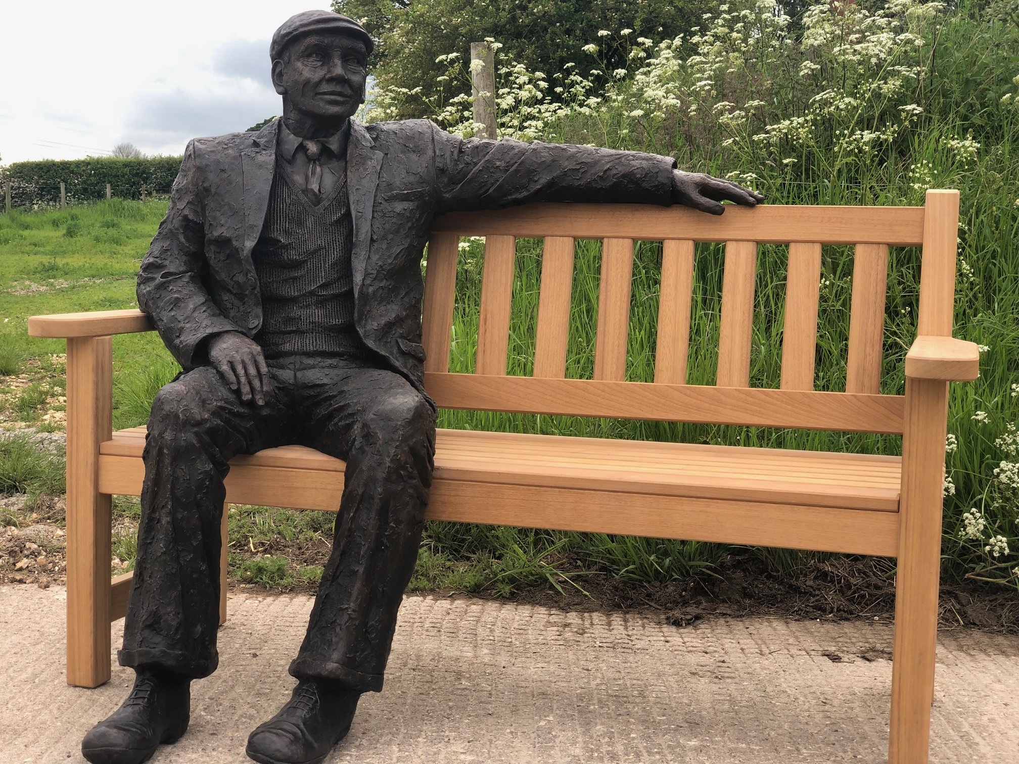 Our York Garden Bench custom made for a bronze sculpture Woodcraft UK