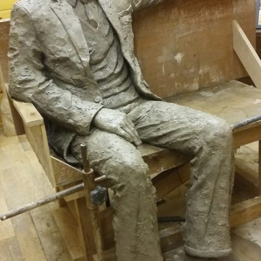 The sculpture rendered in clay