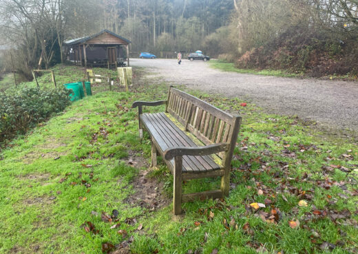 A very damp wooden bench at Risby Folly