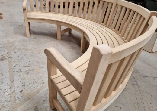 The all new Rosedale Wooden Curved bench in our workshop