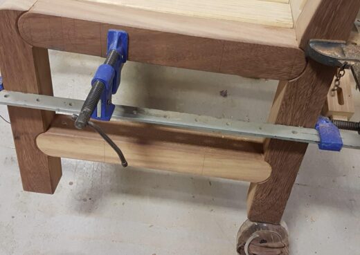 Clamped up garden bench