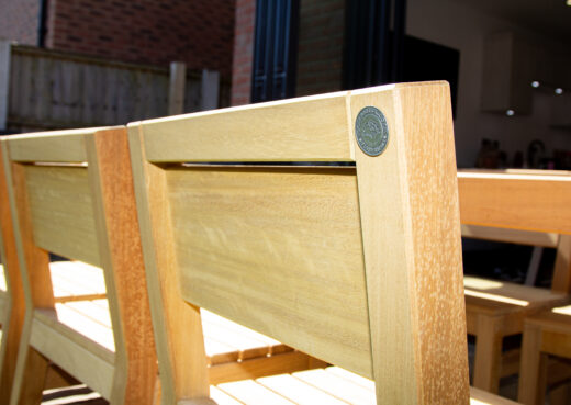 The backs of the chairs with the Woodcraft badge