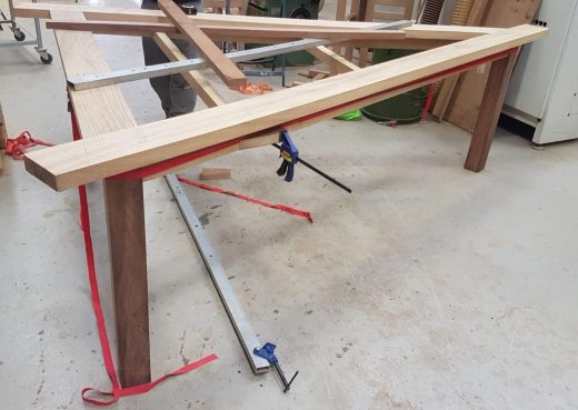 Triangular table frame in production