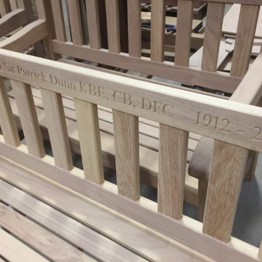 Engraved bench top rail