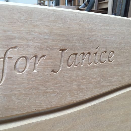 Engraved bench with inscription