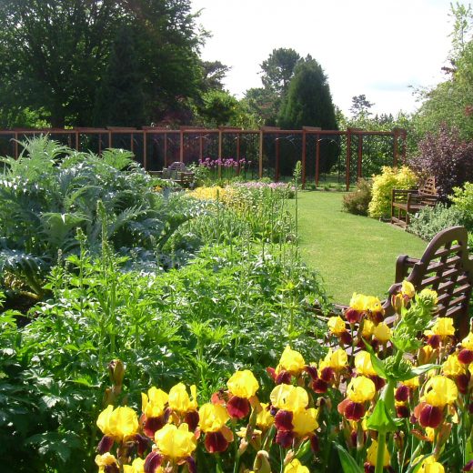 Victorian garden with large pergola