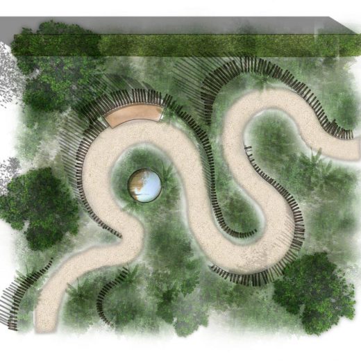 Artists impression: Birds eye view of the Calm in Chaos garden with our bench