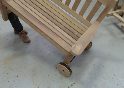 York bench with wheels on one side for easy manoeuvrability.