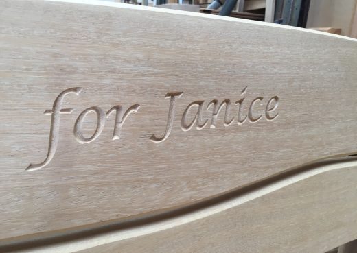 Engraved bench with inscription