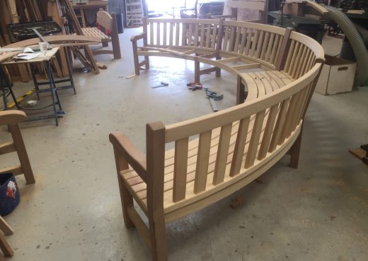 A bespoke curved bench under construction