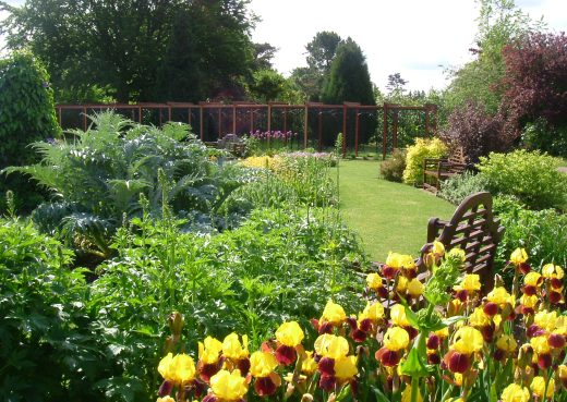 Victorian garden with large pergola
