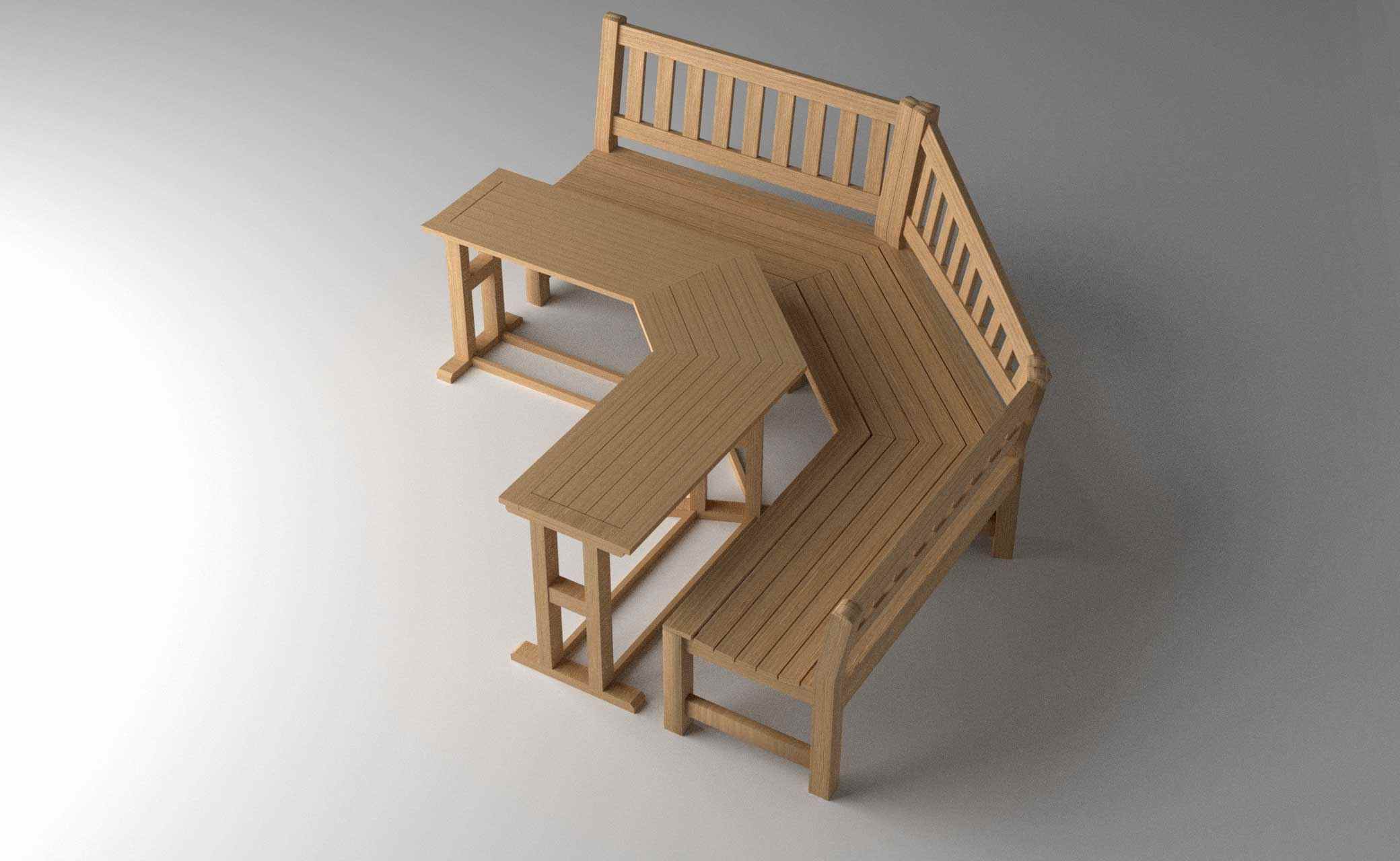 Bespoke corner angled wooden garden bench and table Woodcraft UK