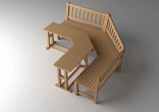 Top view of 3D schematic of garden bench and table