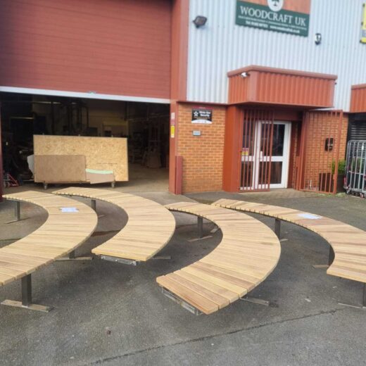 Bespoke curved bench sections outside our workshop