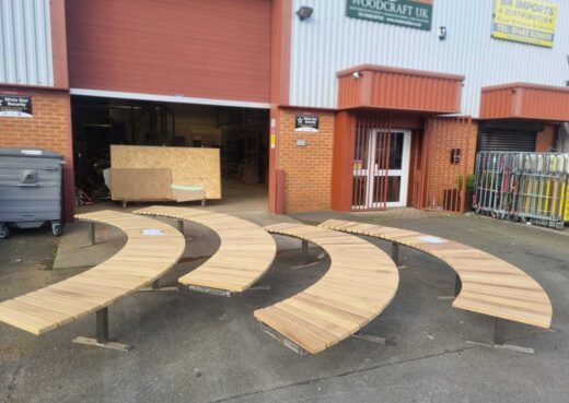 Bespoke curved bench sections outside our workshop
