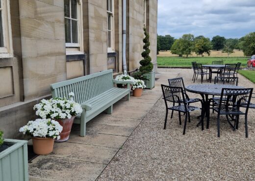 Complimenting the outdoor seating. The bespoke bench and Saltmarshe Hall