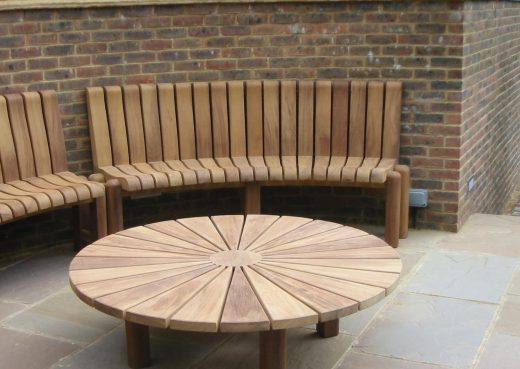 Bespoke wooden table in a tennis court