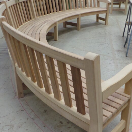 Our curved wooden bench for Bushy Park