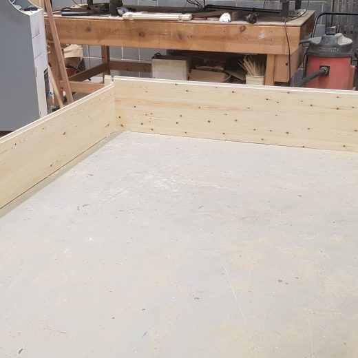 The first two lengths of timber joined using Scandinavian interlocking joints