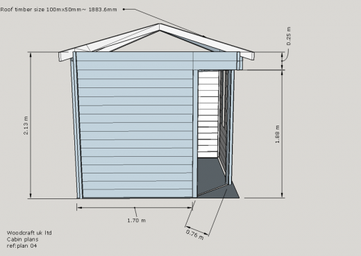 Side view of wooden cabin with corner doorway