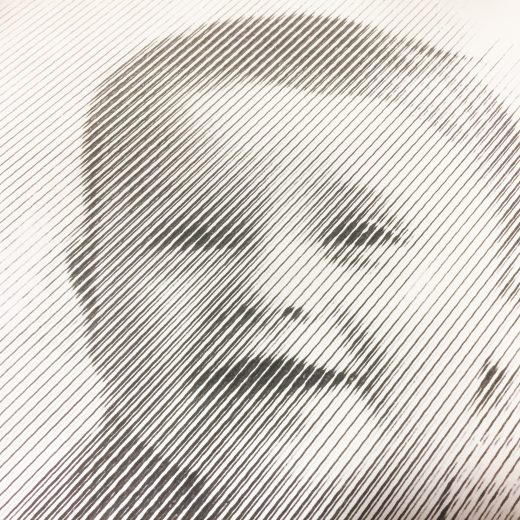 Detail of a portrait solely cut out by or CNC machine