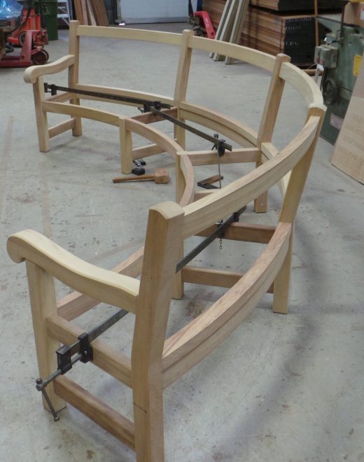 The Mendip curved bench frame ready for the seat to be constructed