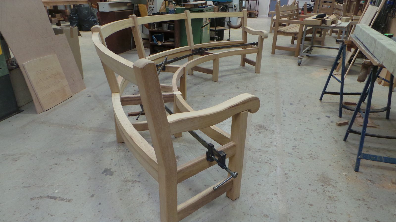 An international order of a Mendip style curved wooden bench which will